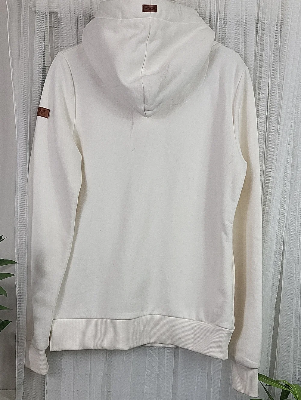 Wanakome Cream Funnel Neck Pullover with Button Placket. Size M